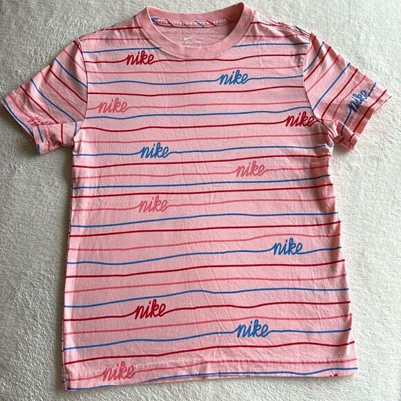 Nike Spellout pink red blue striped short sleeve crewneck baby tee shirt small - Picture 2 of 6